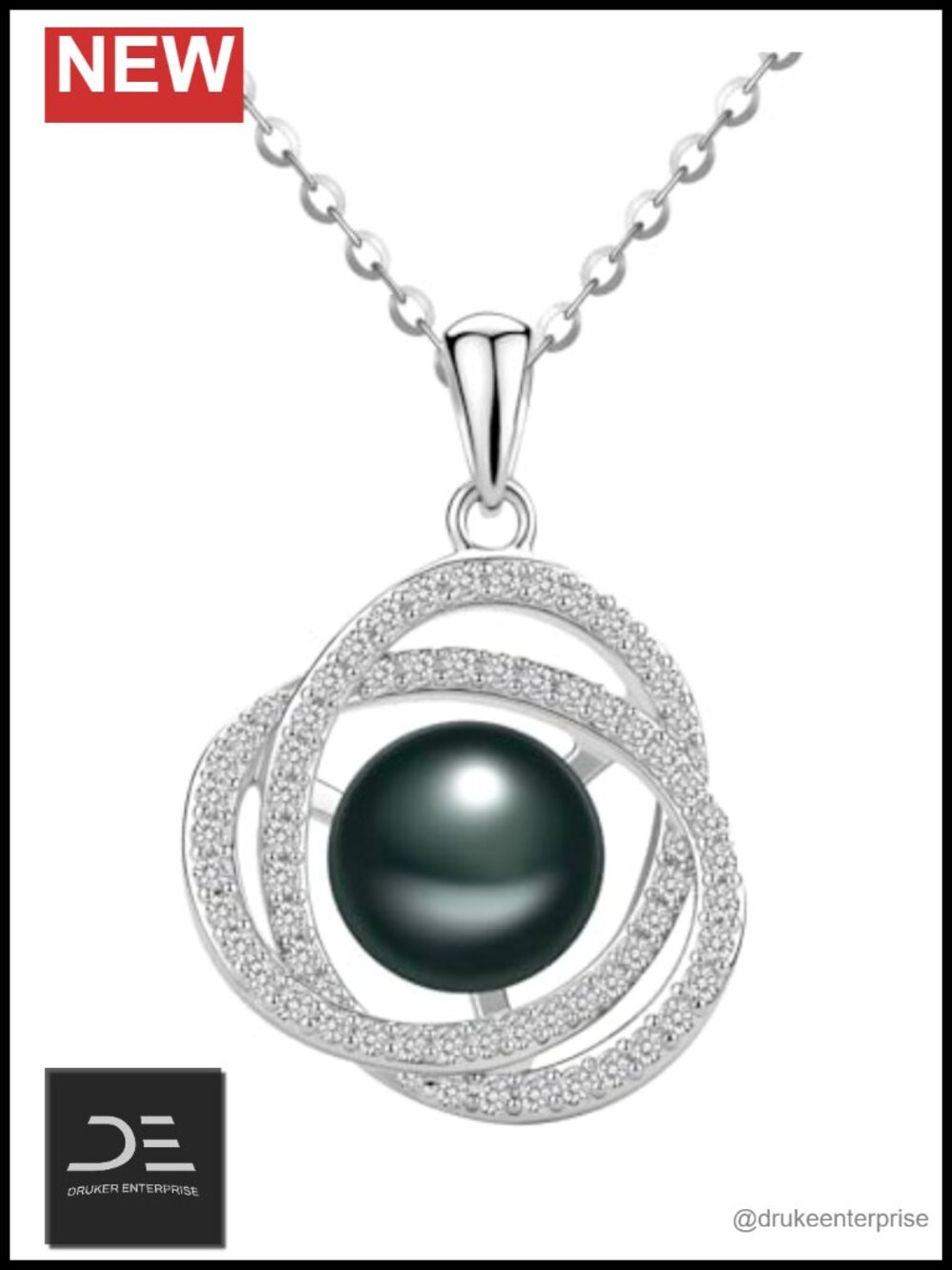 Natural Tahitian Black Pearl Necklace, 925 Sterling Silver Pendant, Gift for